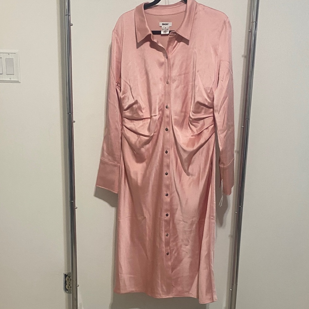 DKNY Pink Long Sleeve Button-Down Dress